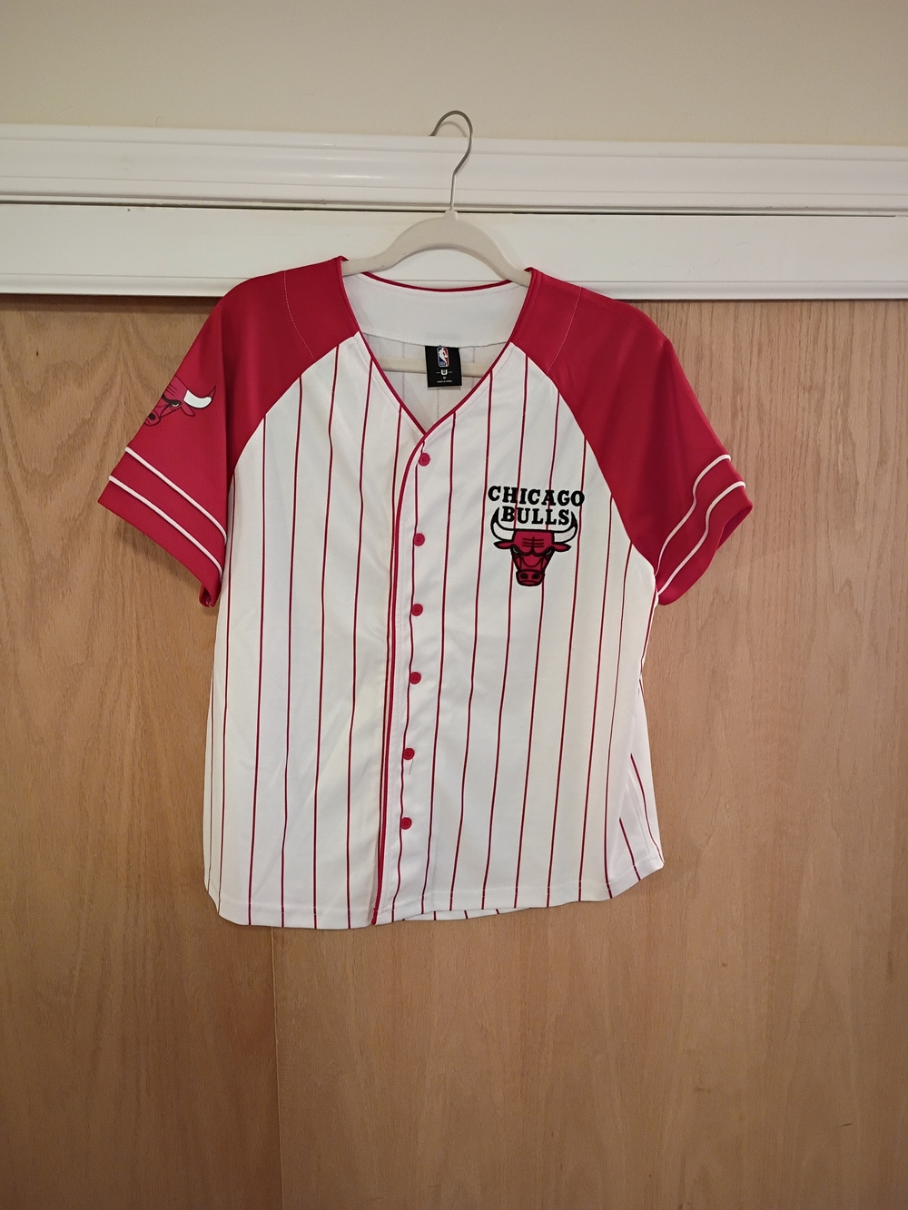 Women's Red & White Button-Up Jersey Top